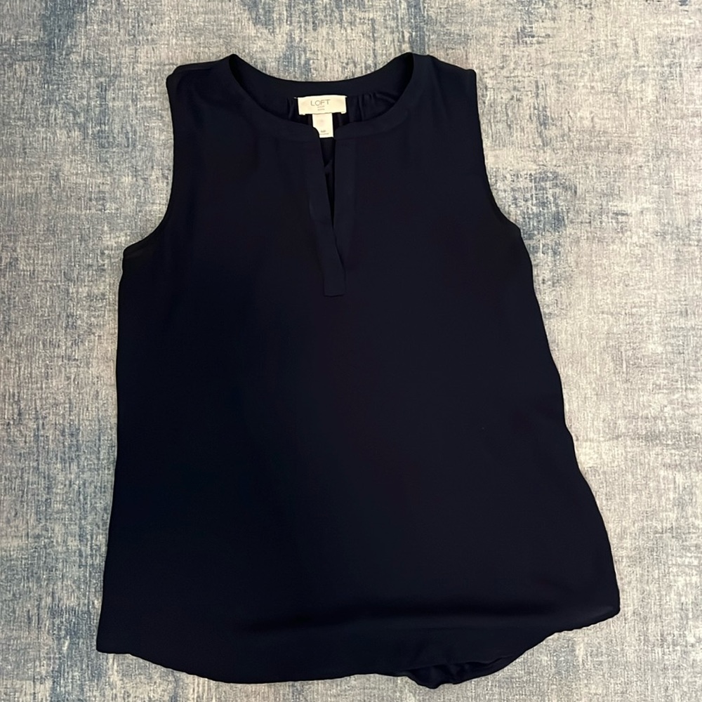 Loft, V-neck shell, petite, medium navy blue